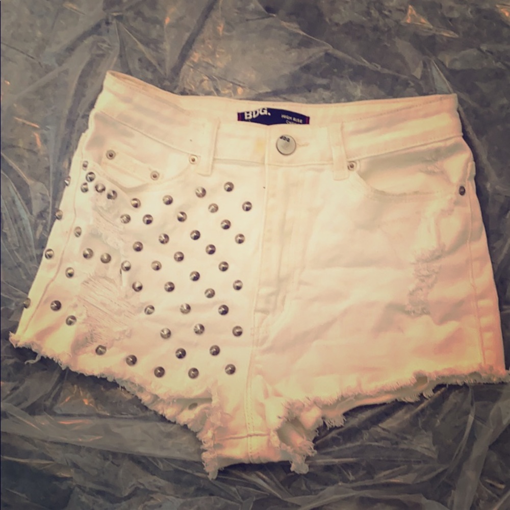 Studded high rise white shorts